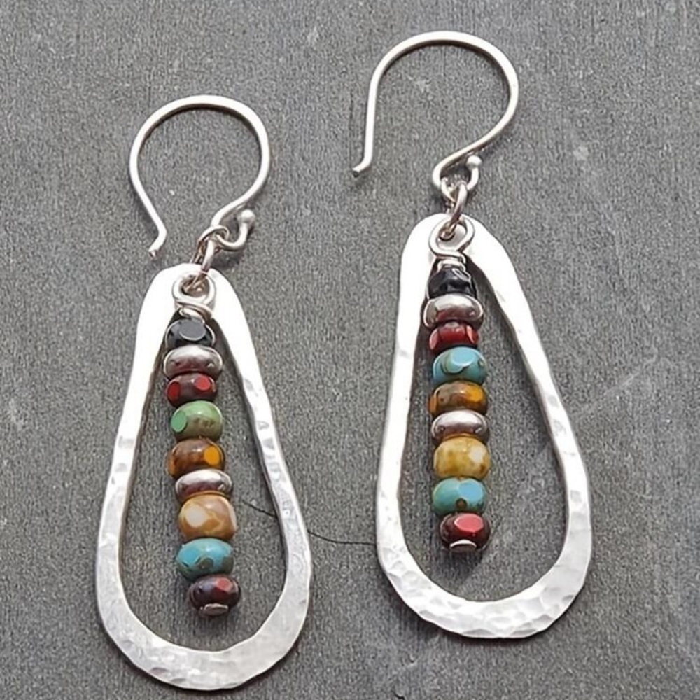 BOHEMIAN Zinc Alloy Bead Decor Water Drop Earrings For Daily Decoration